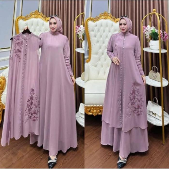 Anissa gamis set outer, gamis ceruty babydoll, gamis bordir bunga