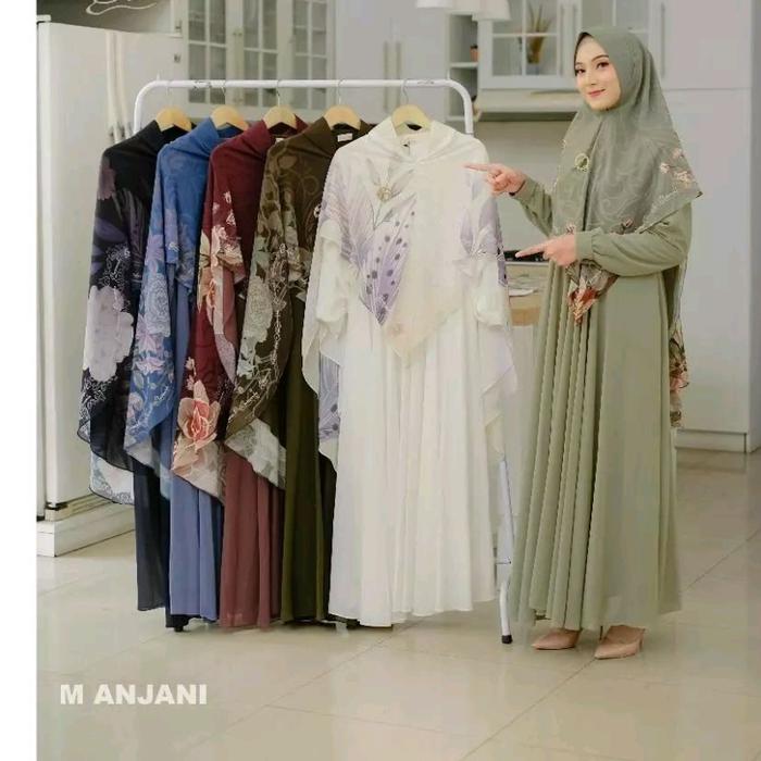 Gamis Ceruty babydoll set khimar motif terbaru Maharani Jamilah zaskya ori bermerks syari terbaru