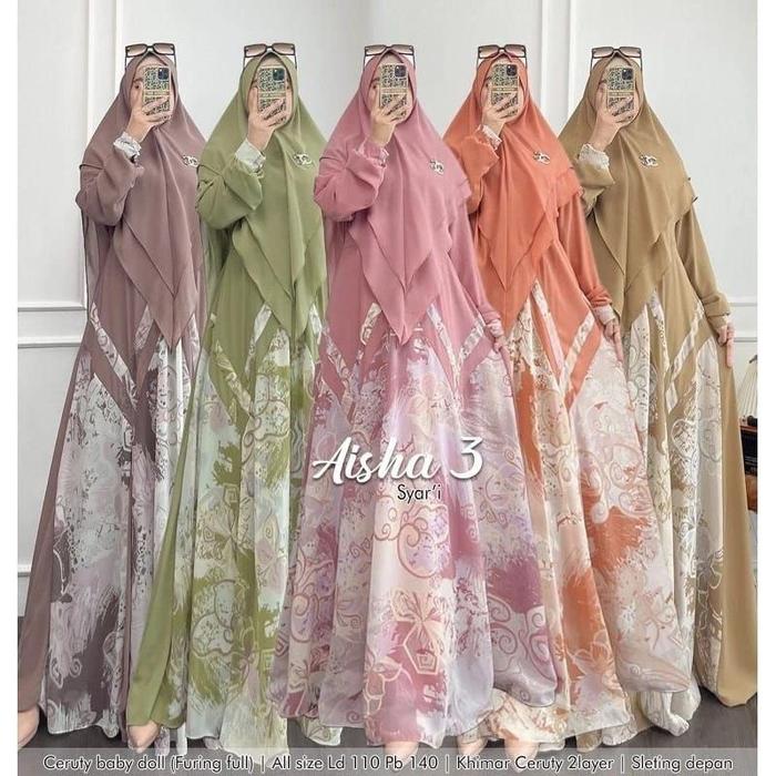 AISHA SYARI STANDARD JUMBO /Aisha 2/ Aisha 3/ Aisha 11/ Aisyah 15/ Aisha 19/ Gamis Syari'i Set Hijab