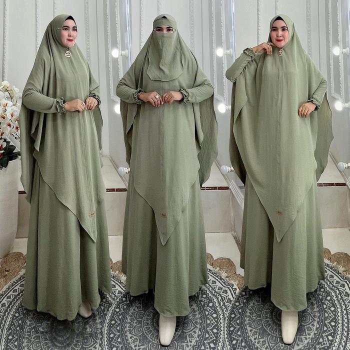 BISA COD Set Gamis Syari + Hijab Pet Antem Kode ISMAYA Bahan Kringkel Premium By Ory AjeZas Collect