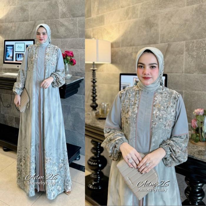 ADM 26 DRESS AMORE BY RUBY GAMIS MOTIF BUNGA BAHAN CERUTI MEWAH BUSUI FRIENDLY ALL SIZE JUMBO LENGAN