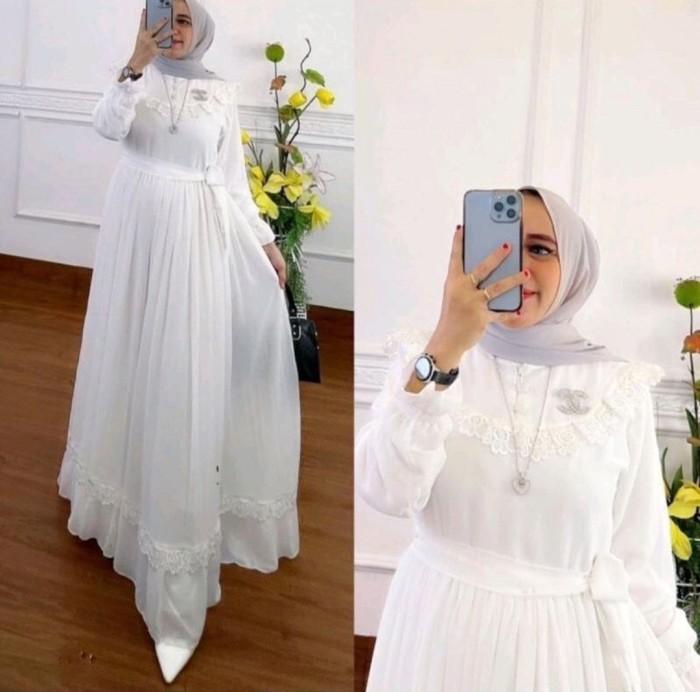 Gamis Wanita Muslimah Bahan Ceruti Polos Warna Putih Mint Lilac Renan_Fashion