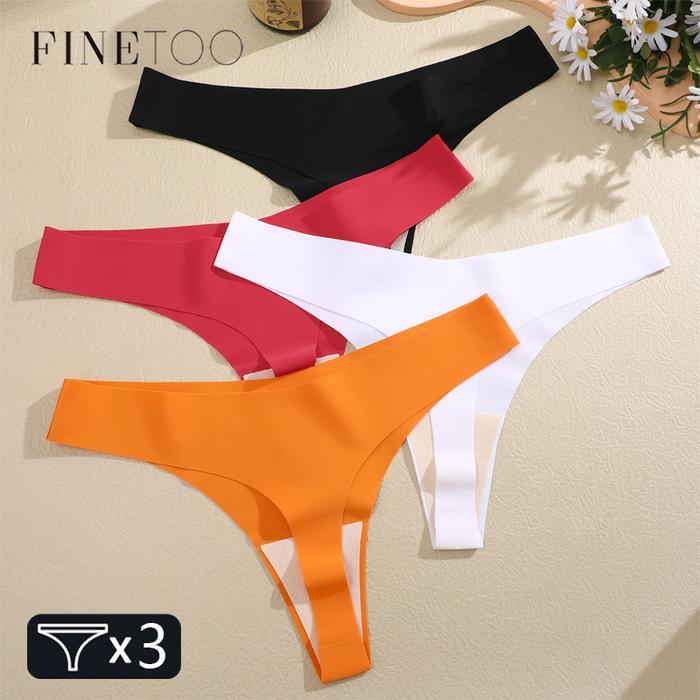 FINETOO 3PCS Women Ice Silk Seamless Underpants Panties Sexy V-Wa