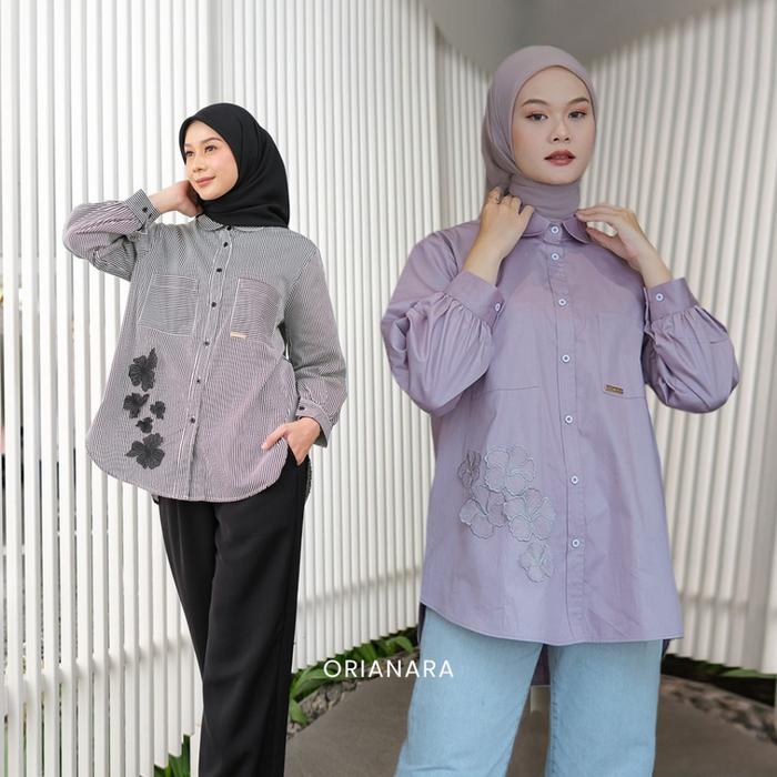 Promo Orianara JANAN SHIRT Kemeja Oversized Wanita Atasan Wanita Tunik Salur Polos Panjang COD