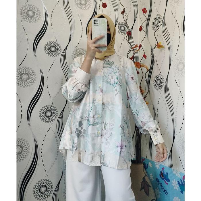 Promo tunik blouse silk silky standard hingga jumbo motif etnik premium terbaru ori ed-ness by Kayla