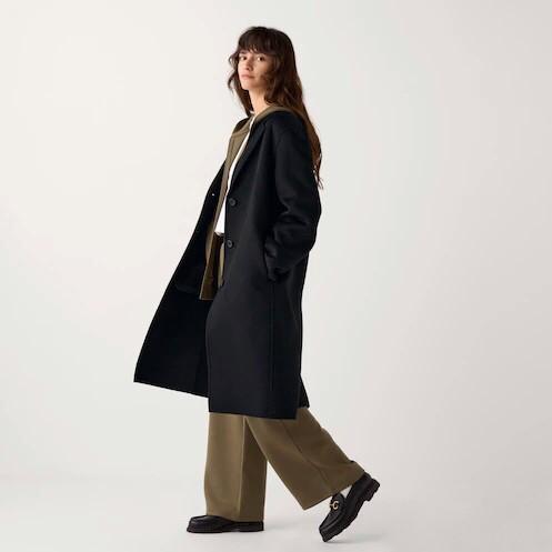 UNIQLO Women Long Coat Jaket Mantel Panjang Winter Wanita Double Face Chester Black