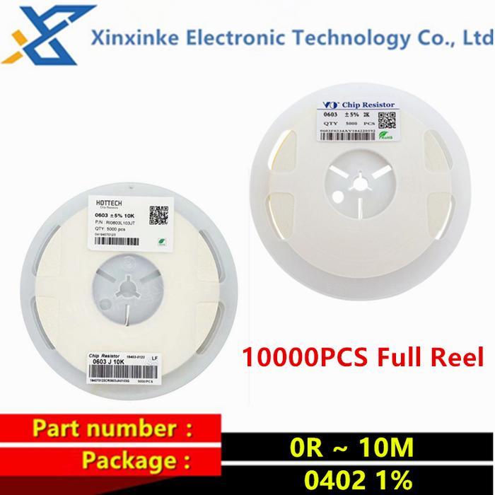 10000PCS 0402 1% SMD Chip Resistor Resistors Full Reel 0R-10M 1K 2.2K 10K 100K 1M 0 1 10 100 150 220