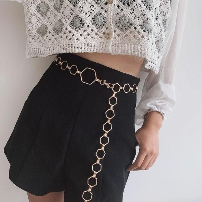 Belt Wanita Rantai Gold Hexagon Metal Waist Chain Ikat Pinggang "Hexi" Terbaru