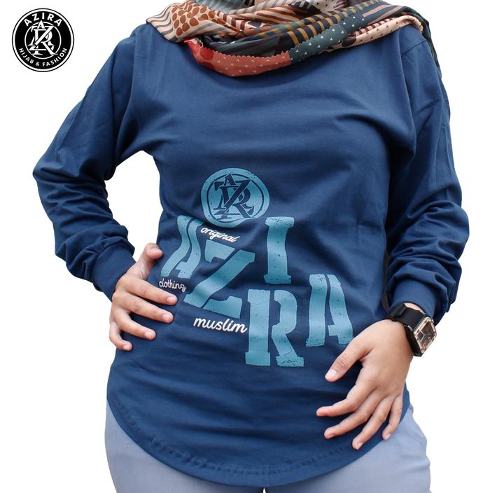 Kaos wanita muslim / kaos lengan panjang / kaos azira hijab muslim warna biru teal / bahan katun com