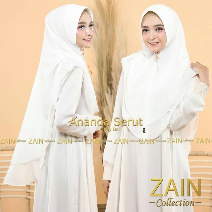 BARU Jilbab Hijab Khimar Syari Putih Ananda Serut Pinggir Ceruti 2 Layer