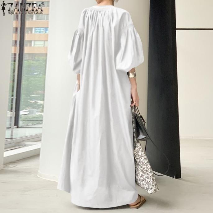[BEST SELLER] ZANZEA MUSLIM WANITA LENGAN PANJANG KASUAL TUNIK MAXI SHIRT DRESS