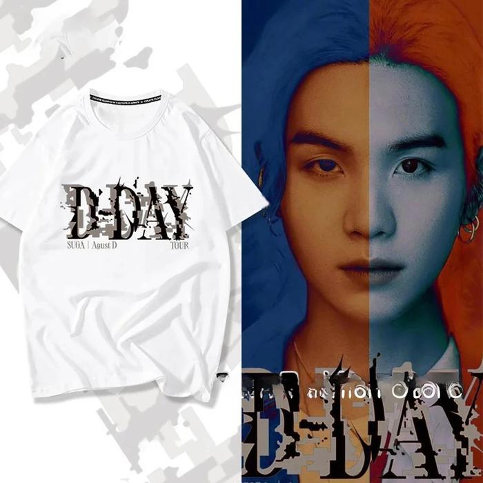 100% Cotton T-Shirt Kpop Suga Aag D-day Printed Mens Womens Korean Flat T-Shirt Top Summer Oversized