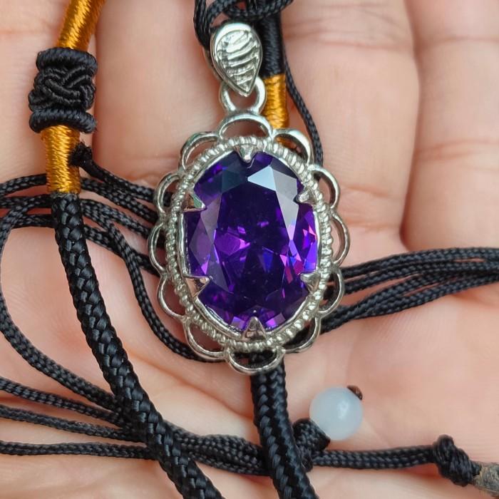 PREMIUM Kalung Liontin Batu Akik Kecubung Ungu Amethyst Bonus Tali