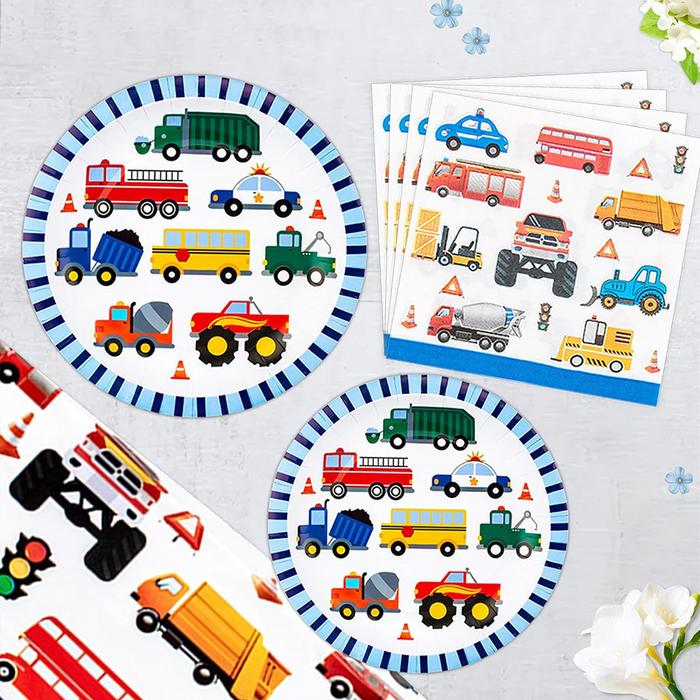 Birthday Construction Theme Tableware Car Plate Cup Napkins Aluminum Foil Balloon for Kids Construct