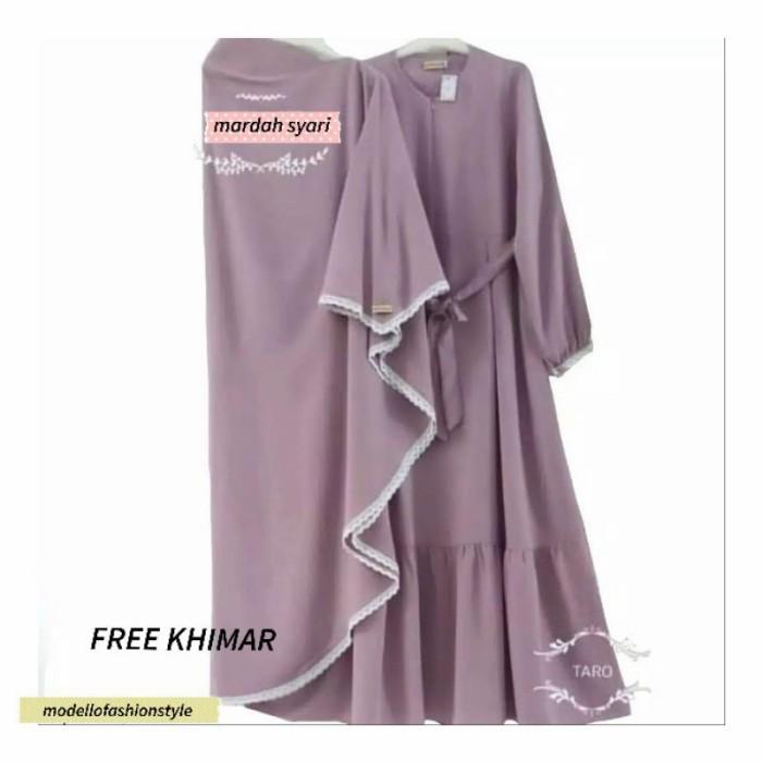 BARU Gamis Dress Syari Busui Jumbo Polos Free Khimar MARDAH Warna Ungu TARO