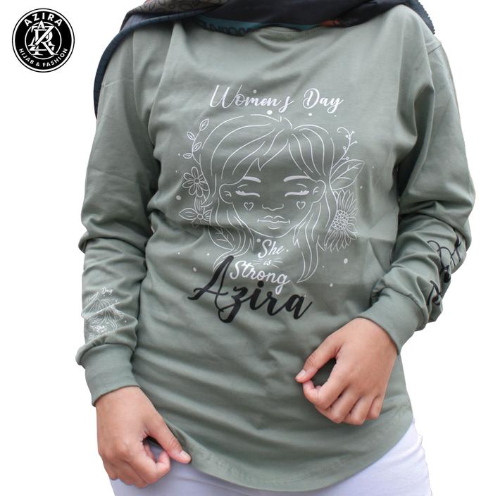 Kaos wanita muslim / kaos lengan panjang / kaos azira hijab muslim / warna hijau sage / bahan katun 