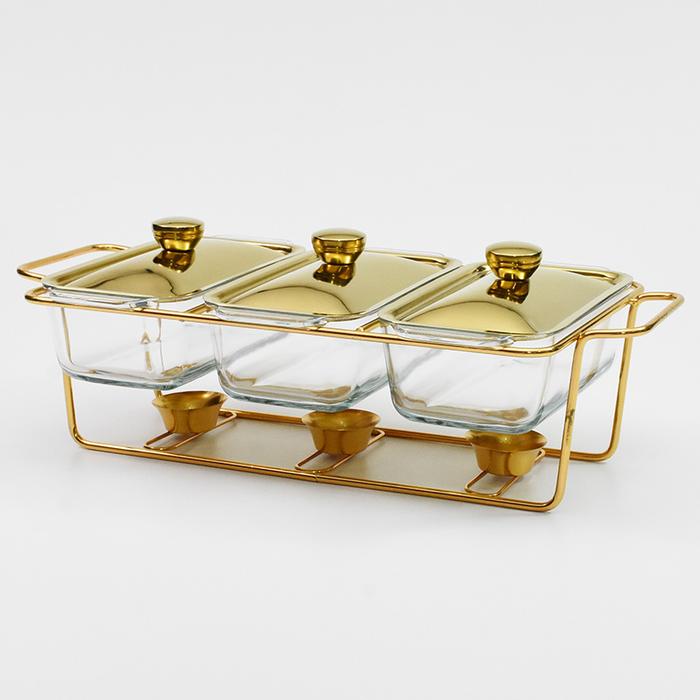 1.3/1.5L Luxury Glass Chafing Dish Hotel Serving Dish Gold Buffet Food Warmer Food Warmer Chafing Di