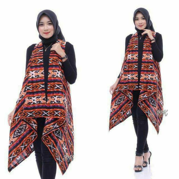 Outerwear Blazer Outer Long vest Bolero Panjang Batik Motif Songket Tenun Modern