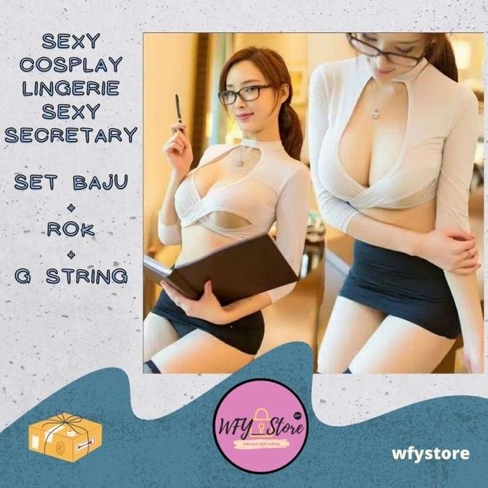 Sexy Lingerie Cosplay Sexy Secretary Set Baju + G String + Rok *