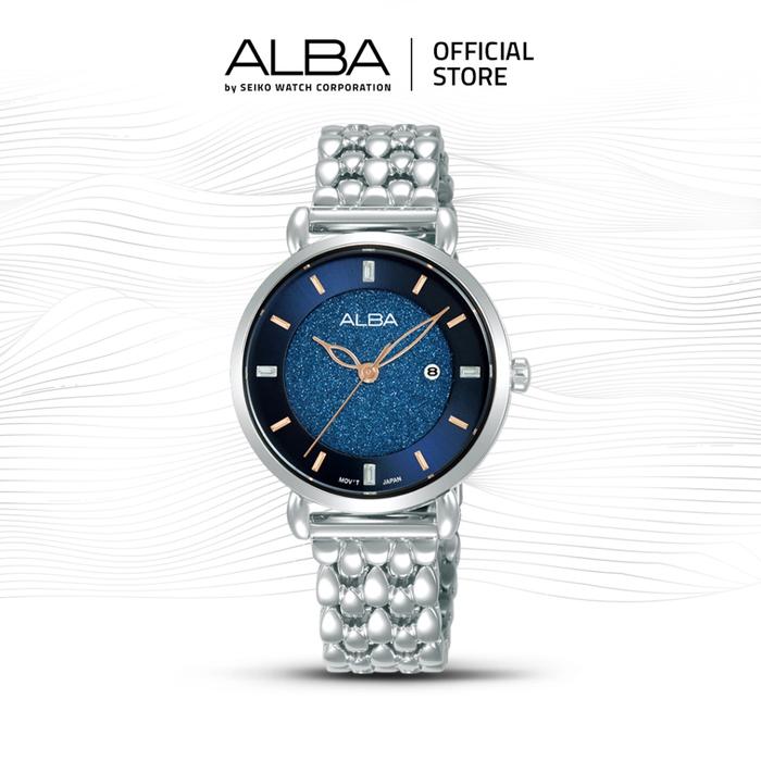 Alba Fashion Jam Tangan Wanita AH7DS9 / AH7DS9X1 Quartz Blue Dial Stainless Steel Strap Watch