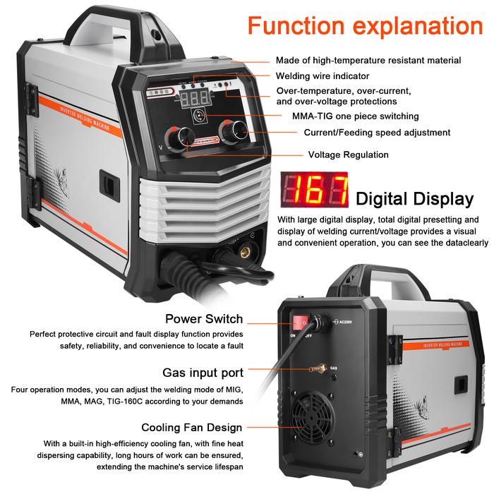 4in1 MIG MMA MAG TIG-160C Welding Machine Inverter Welders IGBT DC Inverter Welder Contact Welding N