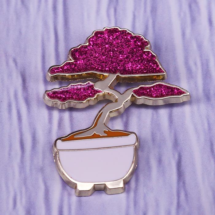 Glitter Cherry Blossom Bonsai Tree Pin Japanese Style Sakura Seeds brooch Cute Flower Plant Lover Je
