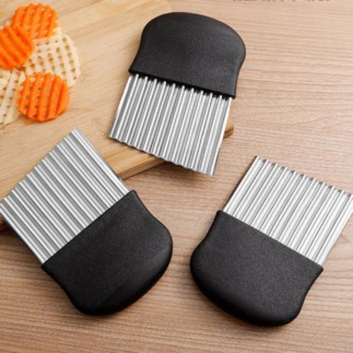 Stainless Steel Potato Chip Slicer Dough Vegetable Fruit Crinkle Wavy Kitchen Knife Cutter Chopper F