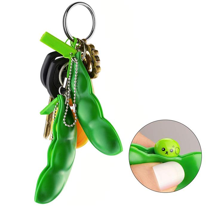 Peapod Fidget Toy Squeeze A Bean Edamame Pea Keychain Keyring Extrusion Bean Pea Soybean Stress Reli