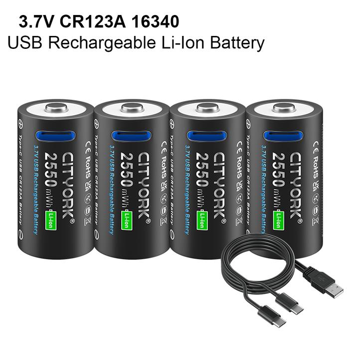 CITTORK Real Capacity 3.7V CR123 CR123A Rechargeable Battery USB Port Charging RCR123 16340 16350 Ba
