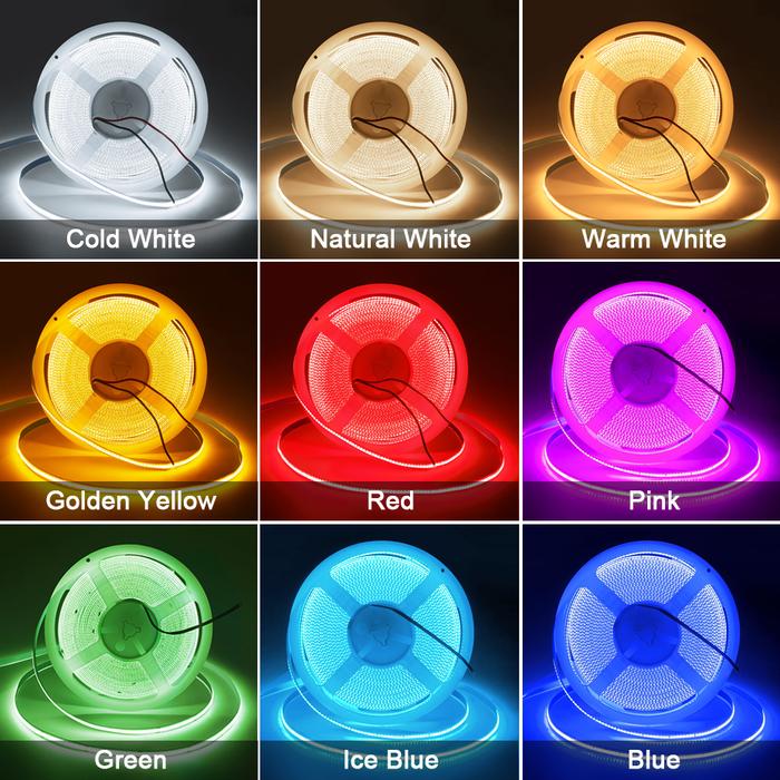0.5-10m COB Led Strip Lights 24V 320LEDs/M Super Bright Flexible Tape Lamp Nine Single Colors COB St