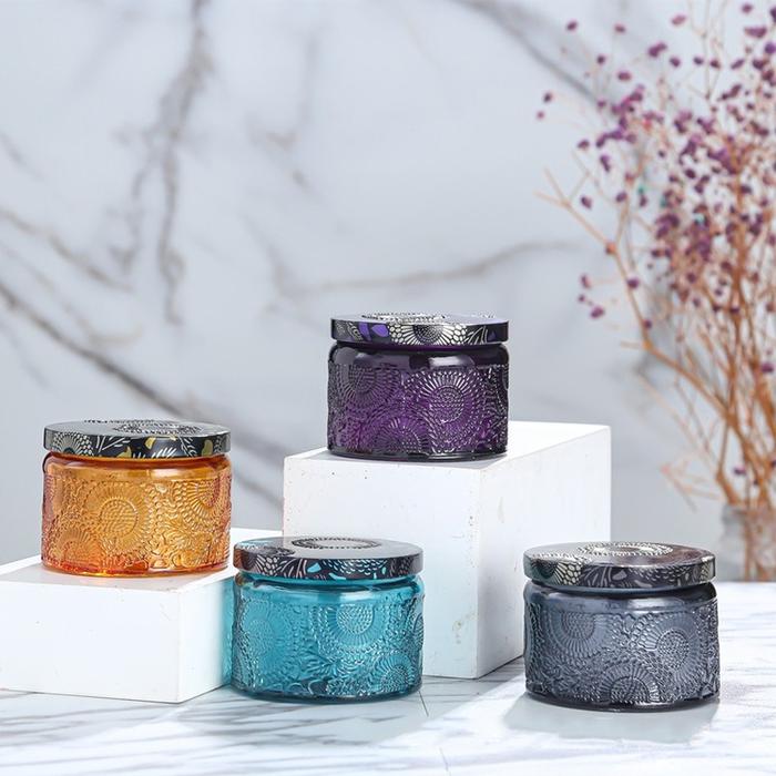 100ml Embossed Candle Jar Aromatherapy Candle Holder Glass Bottle