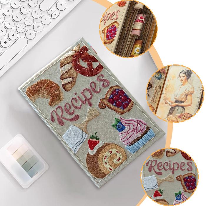 Beautifully Crafted Recipe Book with Embroidered Cover, Perfect for Storing and Organizing Your Favo