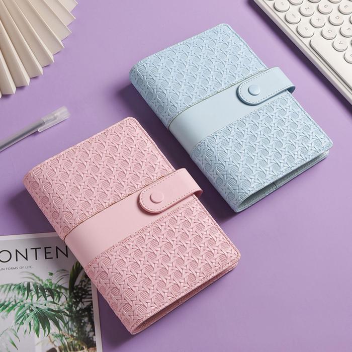 Fashion solid color woven pattern splicing A6 binder PU leather cash budget loose leaf notebook