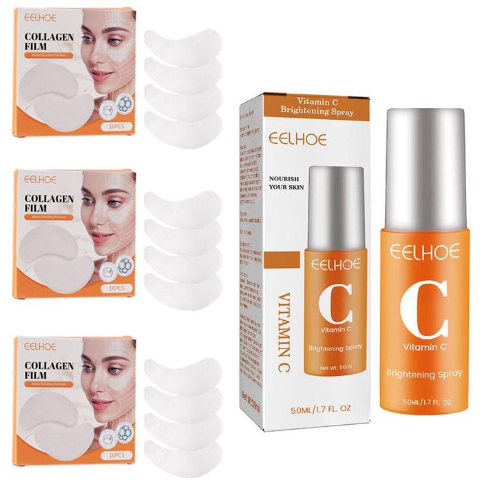 Collagen Film 30Pcs Korea Collagen Soluble Patches and VC Mist Spray Anti Aging Eye Mask Wrinkles Re