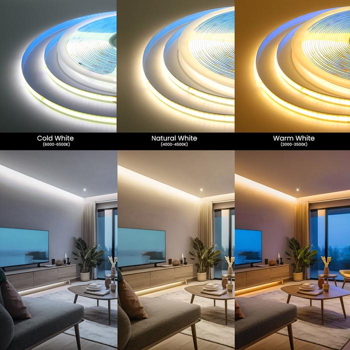 220V 5m 10m 15m 20m 50m COB LED Strip Light Super Bright 240LED/m Flex Tape Linear Lighting RA90 8mm