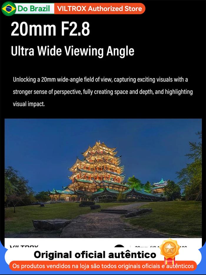 【Do Brasil】 Viltrox AF 20mm F2.8 Full Frame Ultra Wide Angle Fisheye Lens for Sony E ZVE10 A7 A7II A