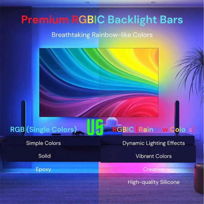 USB LED TV Backlight with Camera Color Pickup RGBIC LED Strip Lights APP Control Sync Music for 55-7