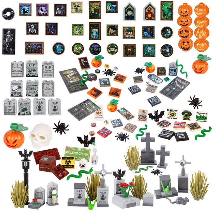 City Halloween Fival Building Blocks Skull Head Rose Bats Spider Book Candle Tombstone Ghost Pumpkin
