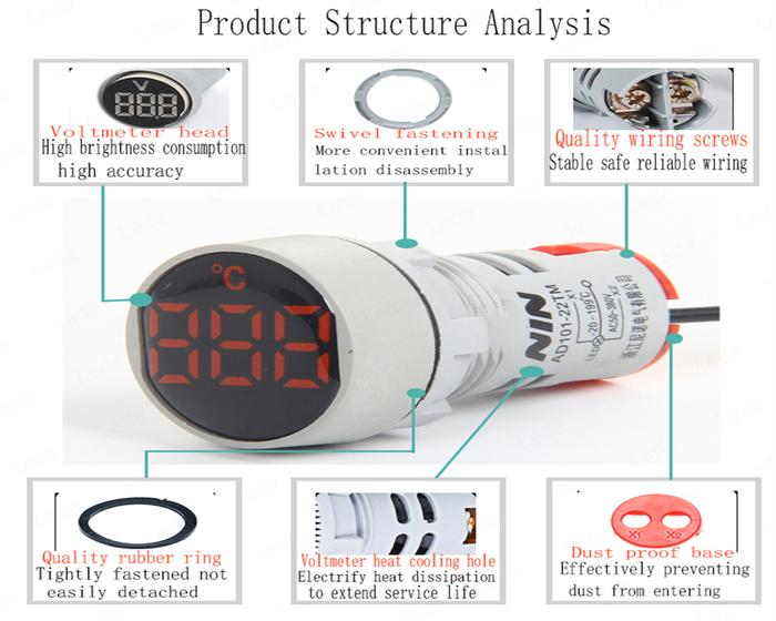1PCS AD101-22Hz Circular Crystal Film Digital Display AC Hertz Meter Signal Lamp LED Highlight Apert