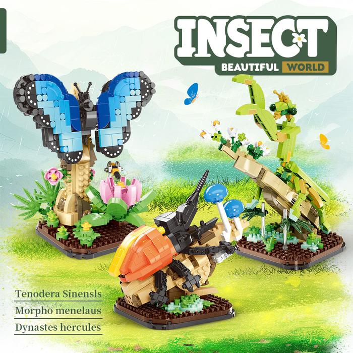 Insect World Series Building Block Toys, Mantis Blue Butterfly Insect Model Building Block Toys, Orn