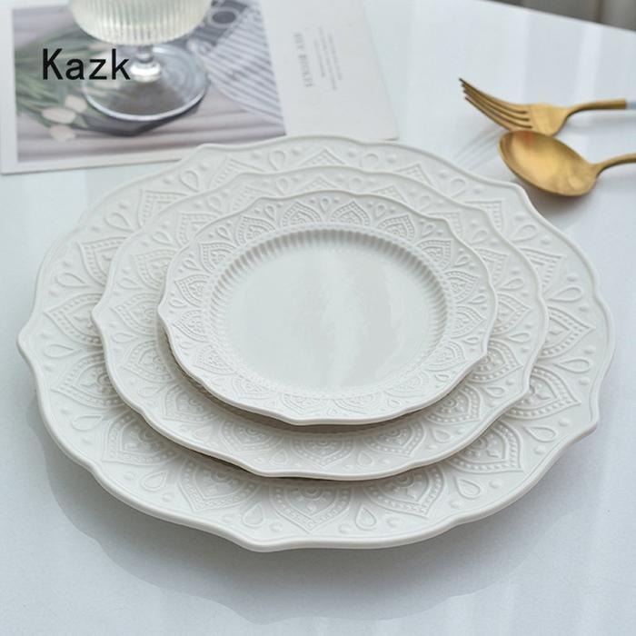 Creative Relief Ceramic Plate American Style Embossing Raurant Steak Dinner Plates Dessert Dishes We