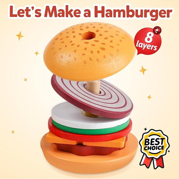Montessori Wooden Burger Stacking Toys For Toddler Kids Preschool Learning Educational Toys Fine Mot