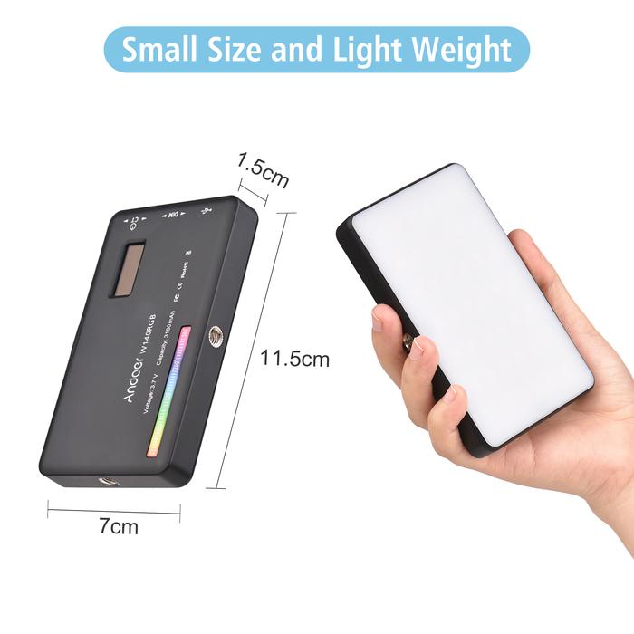Andoer W140 RGB LED Video Light Kit Pocket Video Conference Lighting 2500K-9000K Dimmable for Live S