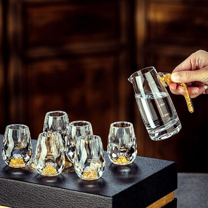 Crystal Glass Vodka Glass Sake Shochu Glass Bar Liqueur Double Bottom Gold Foil Glass Tea Cup High-e