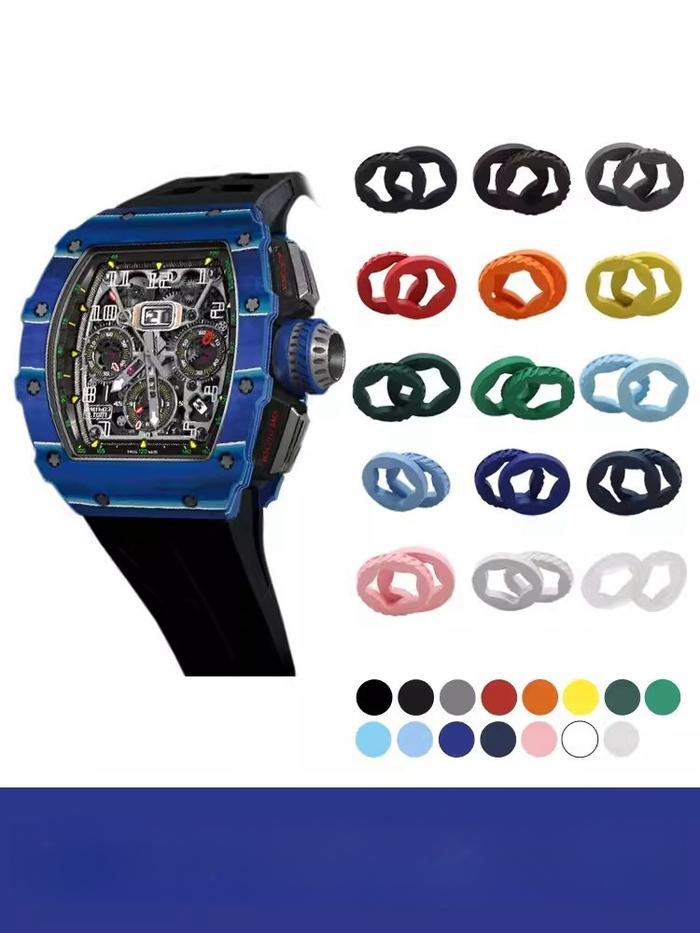 Colorful Fluorine FKM Rubber Ring Watchband Crown  RM Richard Mille Strap RM11-03 Five Pointed Star 