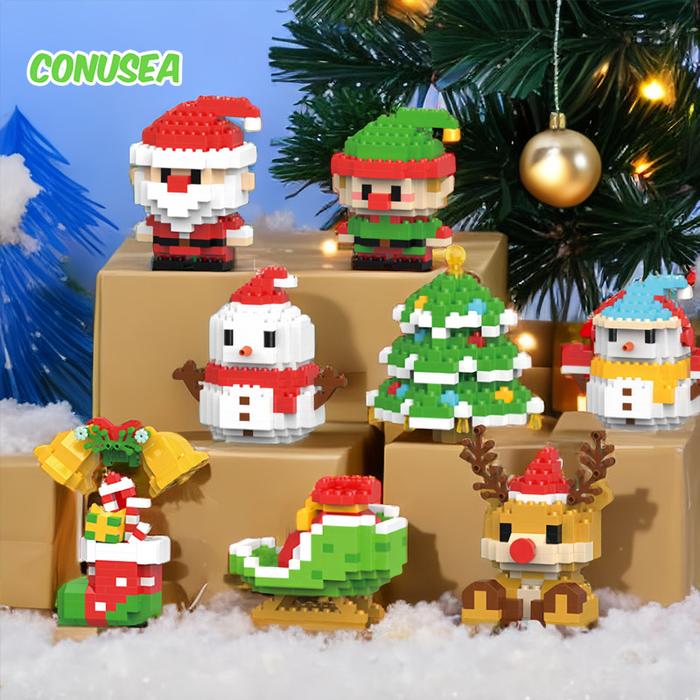 Christmas Gifts Micro Building Block Series Santa Claus Reindeer Puzzle Assembling Bricks Table Deco