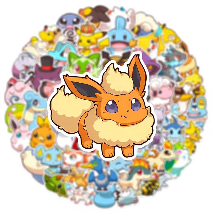 50PCS Anime Pokemon Cute Stickers Graffiti Decoration DIY Skateboard Phone Fridge Bike Cartoon Decal