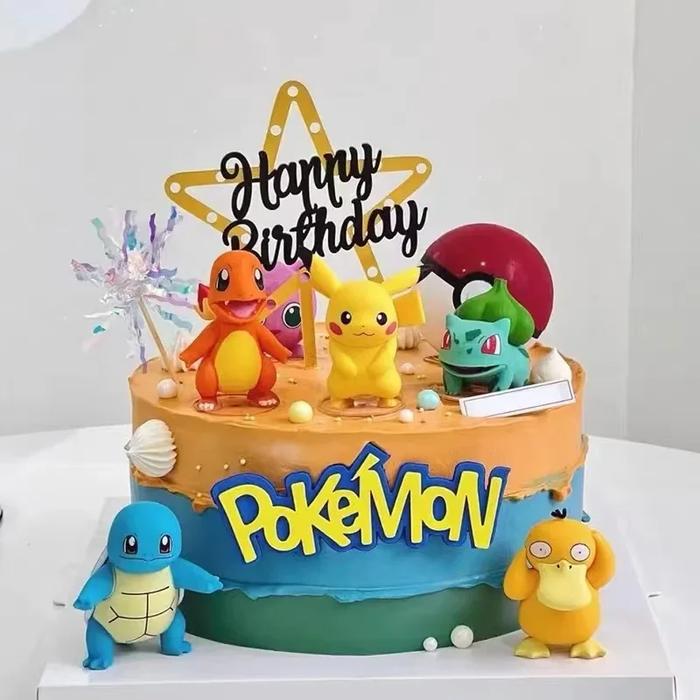 13Pcs/set Pokemon Cake Topper Party Anime Figure Pikachu Happy Birthday Pokemon Cake Decoration Orna