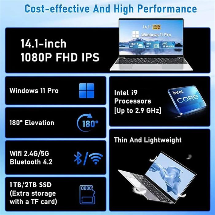 14.1" Portable Laptop Computer Intel Core i9 8950HK 16GB DDR4 1/2TB SSD Notebook Windows 11 Pro Offi