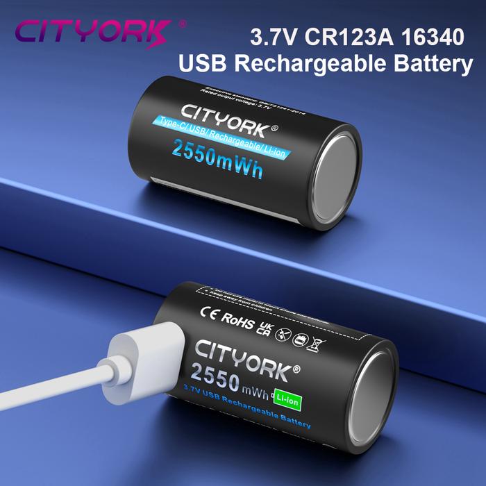 CITYORK 3.7V CR123A CR123 16mmX35mm Rechargeable Battery USB Inport RCR123 RCR123A LED Flashlight